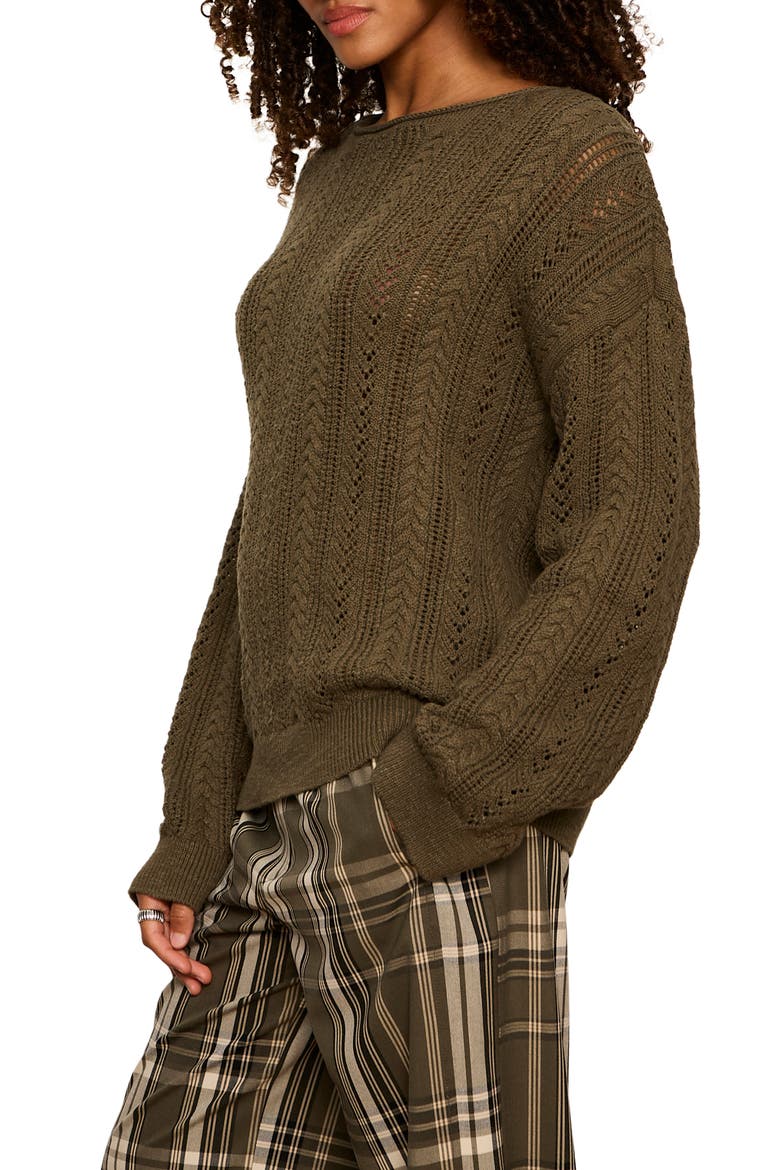 Cable Stitch Cotton Sweater, Alternate, color, GREEN
