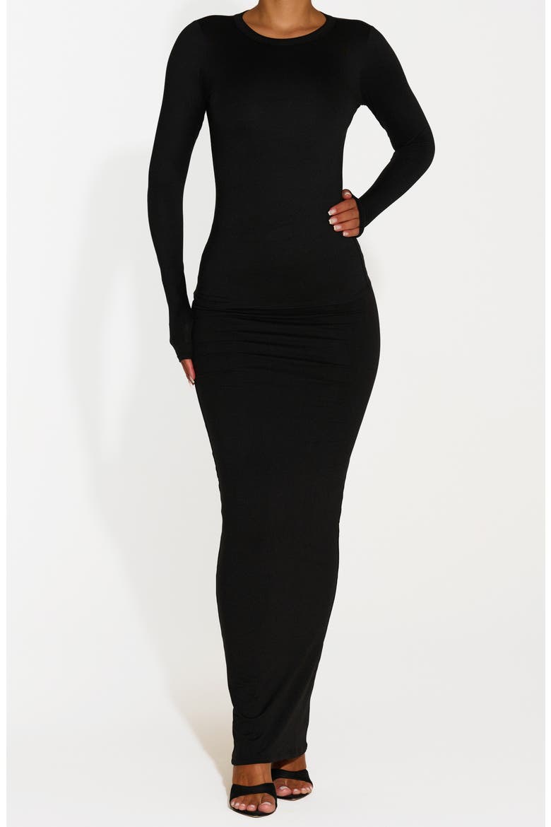 Bare Crewneck Long Sleeve Top, Alternate, color, BLACK