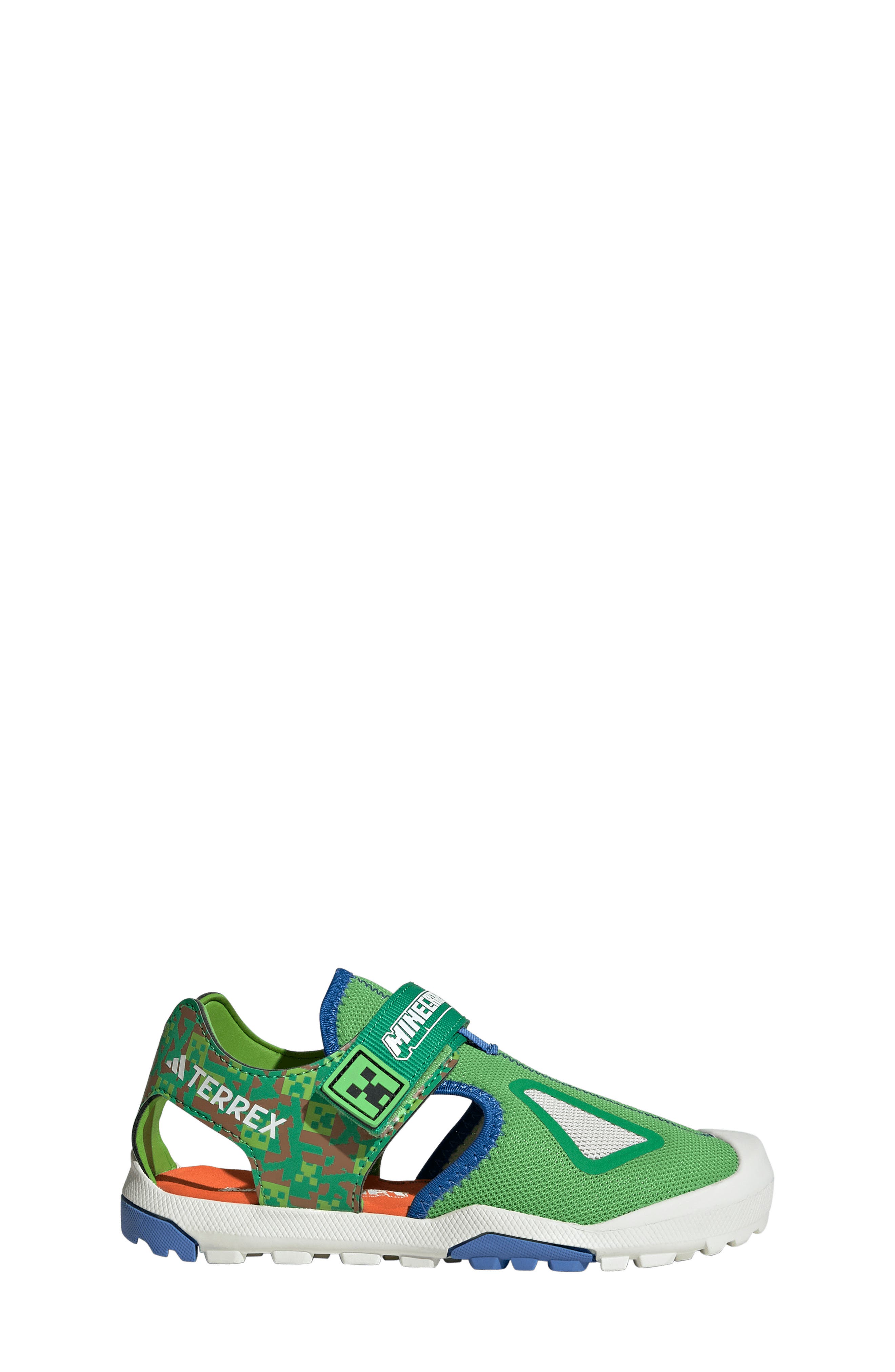 adidas x Minecraft Kids' Terrex Cap Toe Sandal, Alternate, color, Lucid Lime/ Ray Blue/ Orange