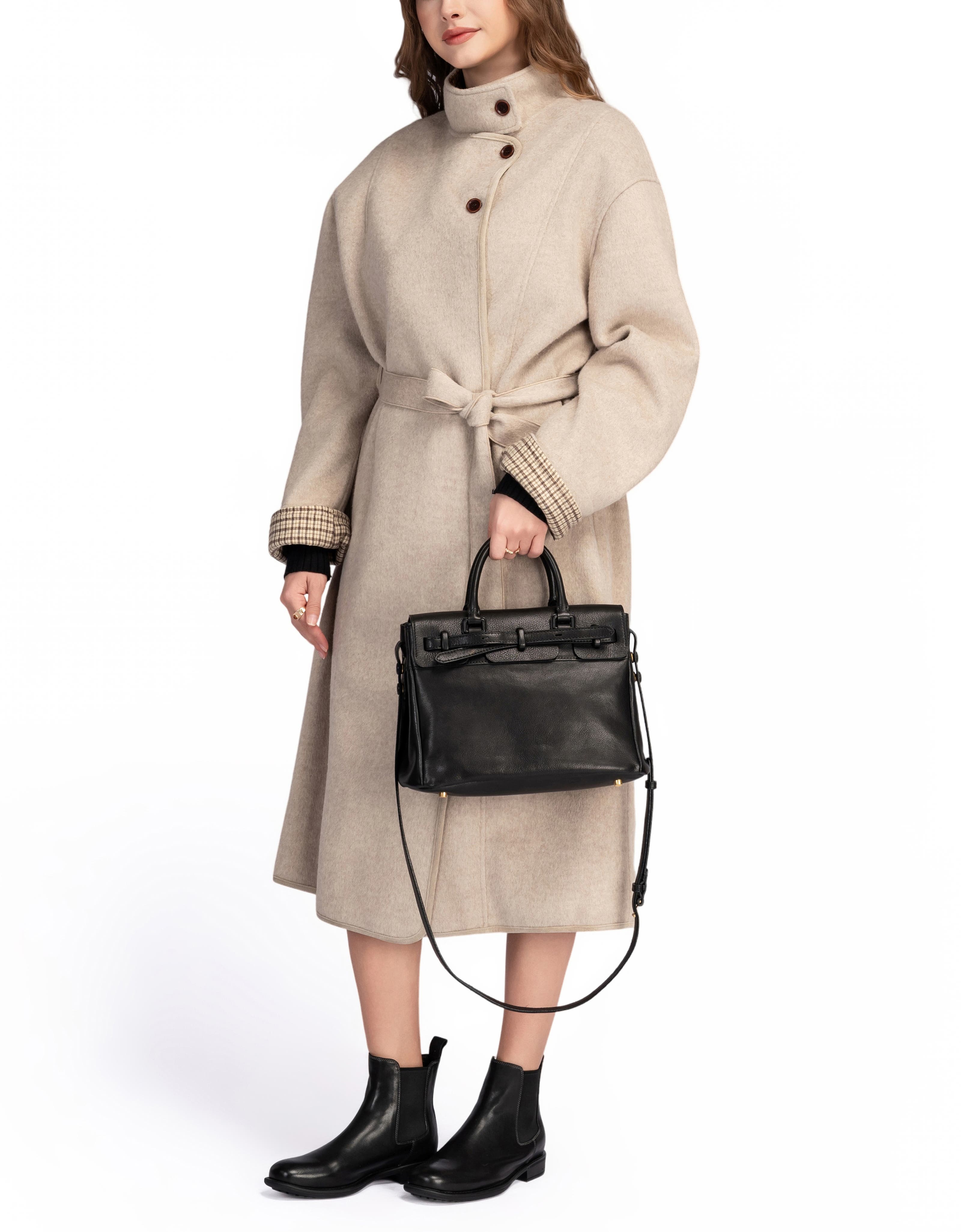 OLD TREND Wishbone Genuine Leather Structured Heritage Satchel, Alternate, color, Black