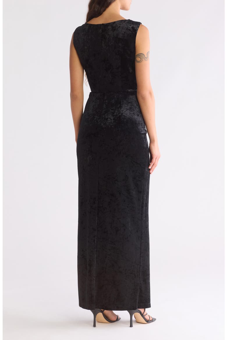 Ruffle Neck V-Neck Velvet Dress, Alternate, color, BLACK