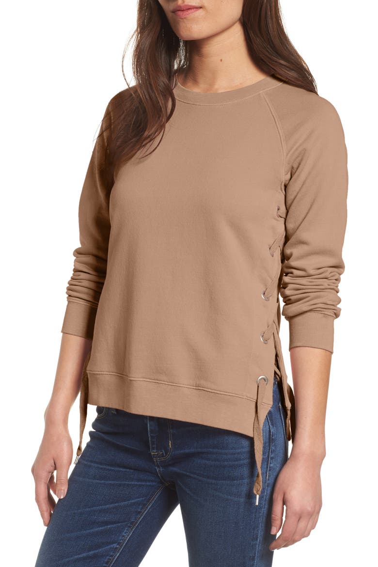 Side-Lace Sweatshirt, Main, color, PUTTY