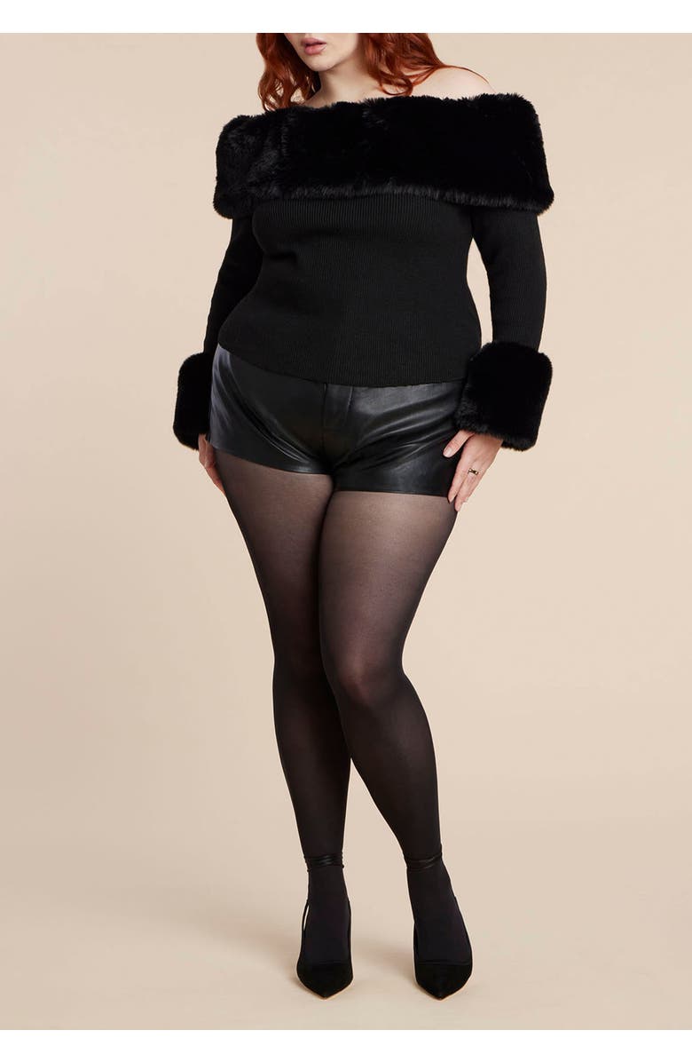 ELOQUII Faux Fur Off The Shoulder Sweater, Alternate, color, Black Onyx