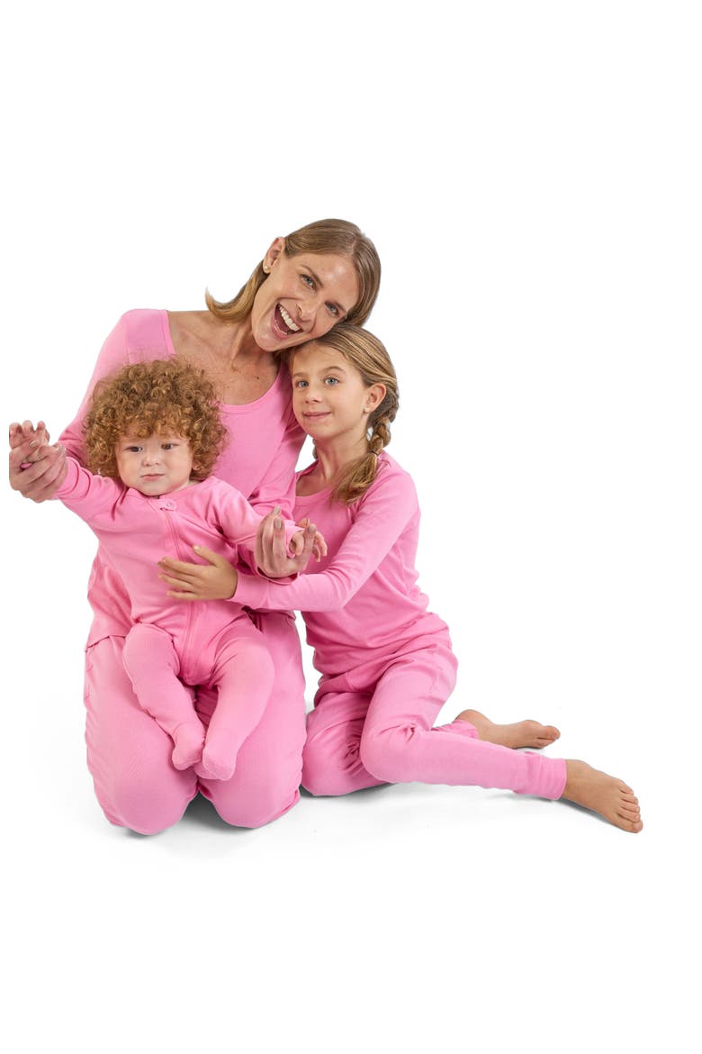 Kids Two-Piece Solid Cotton Matching Family Pajamas, Alternate, color, PINK