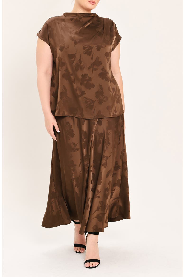 Floral Jacquard Satin Top, Alternate, color, BROWN