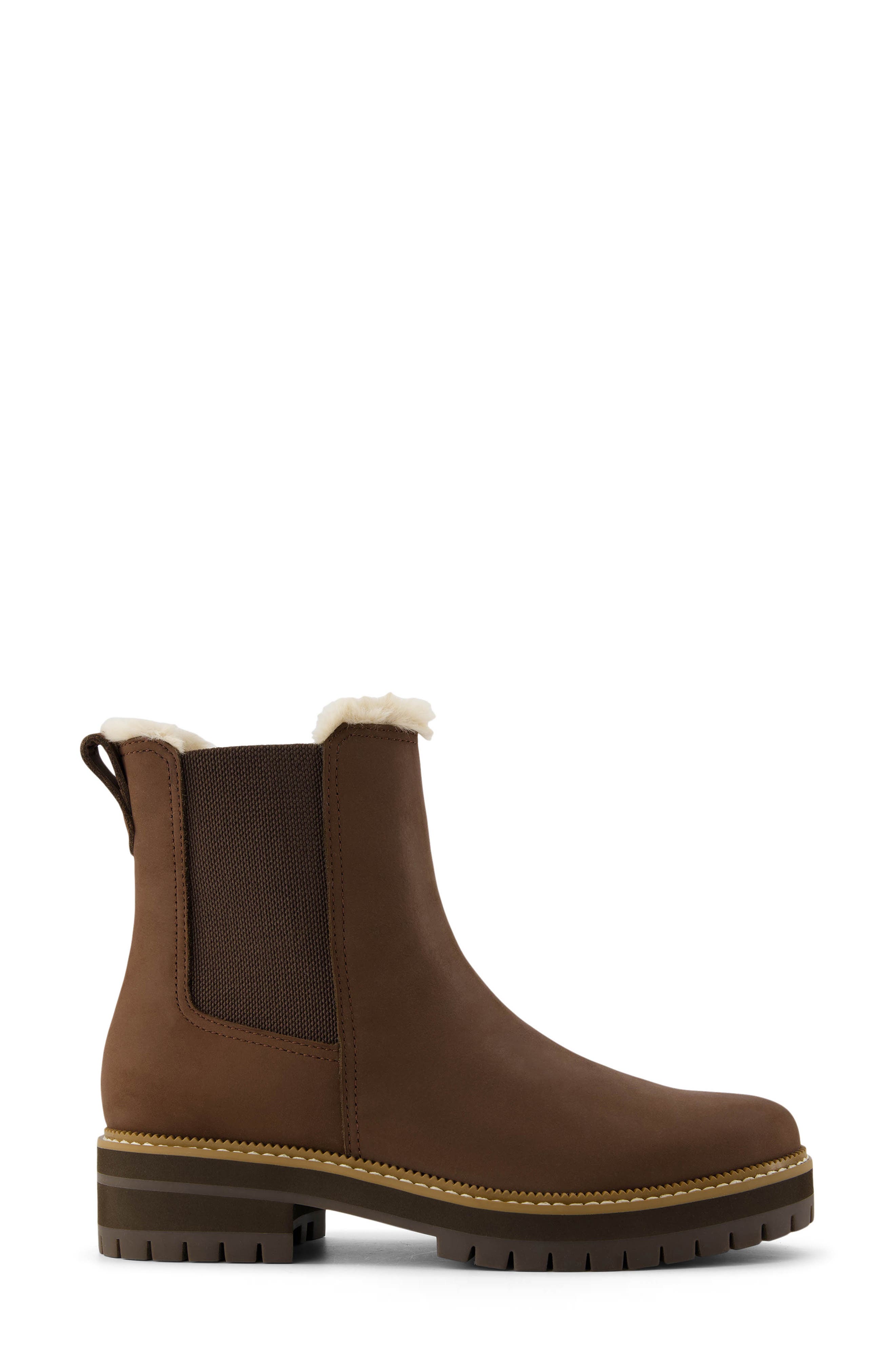 TOMS Bennet Chelsea Boot, Alternate, color, Dark Brown/ Faux Fur