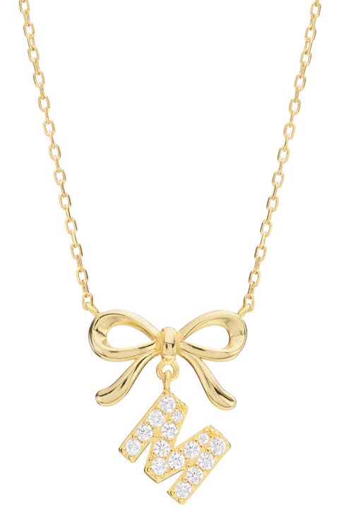 Cubic Zirconia Bow Initial Pendant Necklace