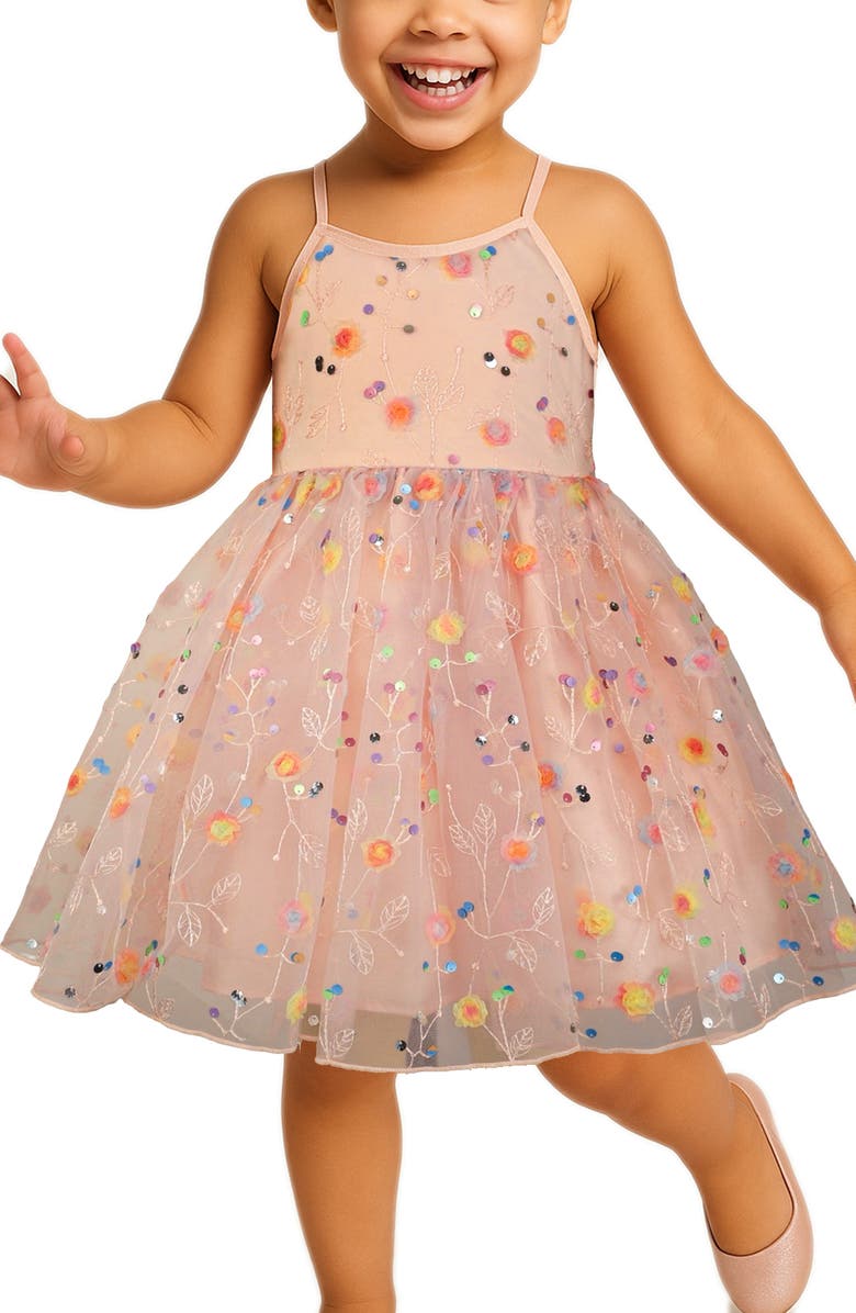 Zunie Kids' Embellished Soutache Flower Party Dress, Alternate, color, Blush Multi
