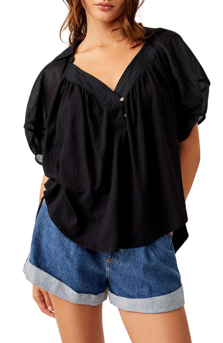 Free People Sunray Mixed Media Cotton Jersey Babydoll Top, Main, color, 