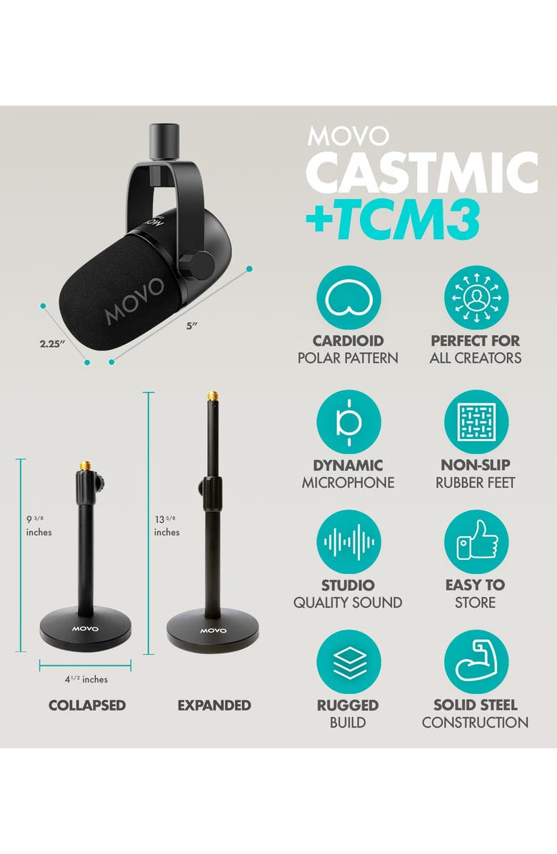 MOVO PodPro-TH Portable Podcasting Bundle for 2 for Smartphones and Computers, Alternate, color, Black