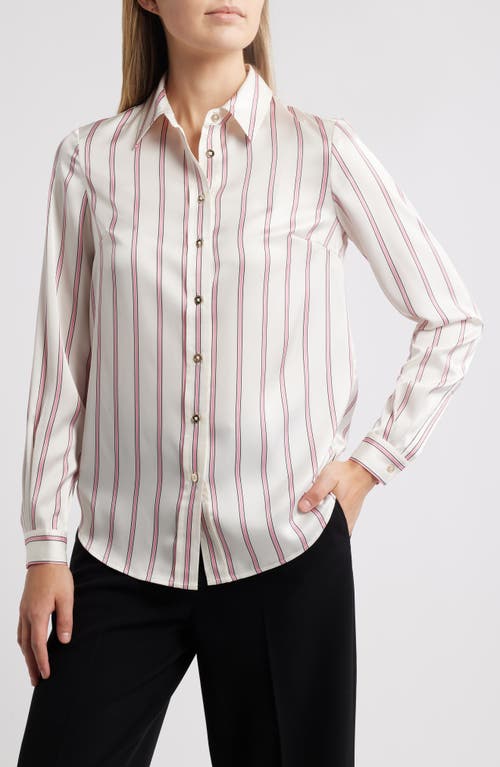 Anne Klein Stripe Button-up Shirt In White Dove Multi