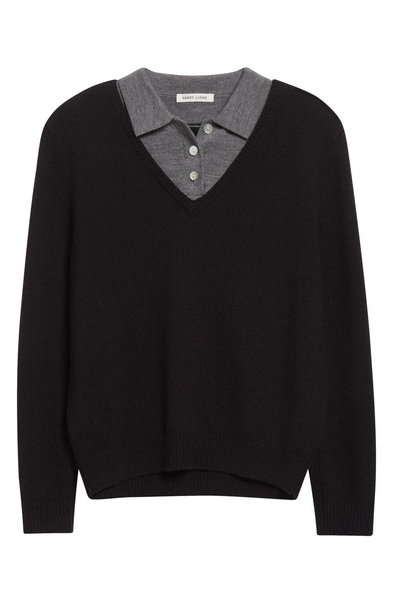 Sandy Liang Wesley Layered Effect Sweater, Alternate, color, Black