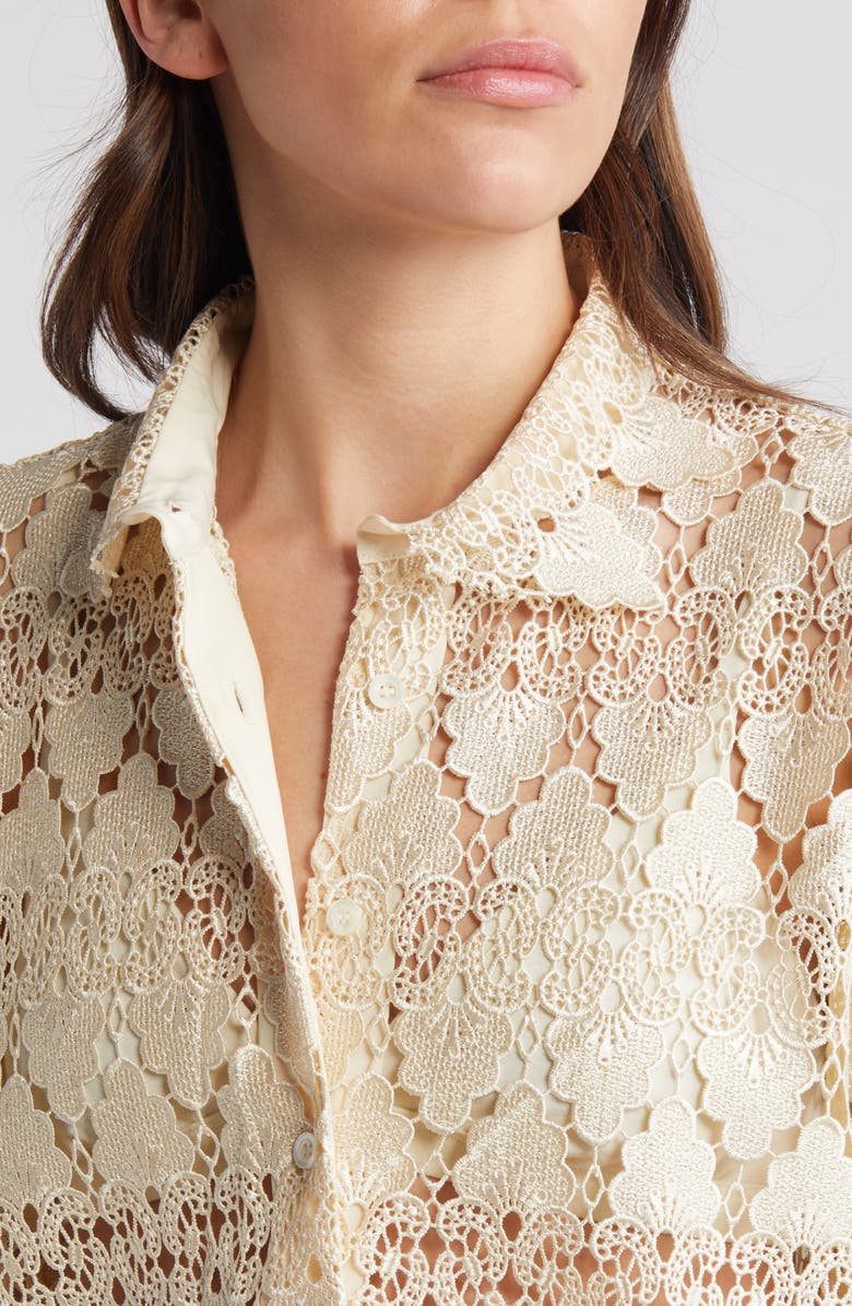 FRAME Lace Button-Up Shirt, Alternate, color, Ecru