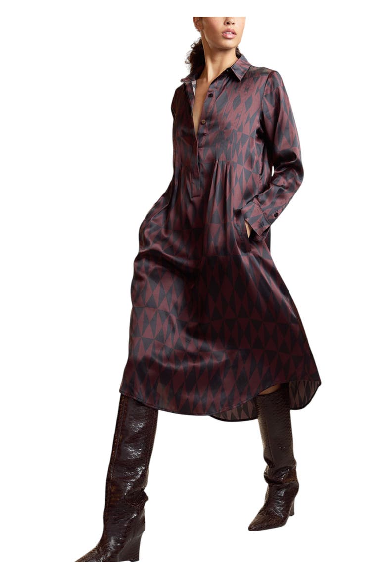 Pintuck Silk Charmeuse Shirt Dress, Alternate, color, Black/Burgundy