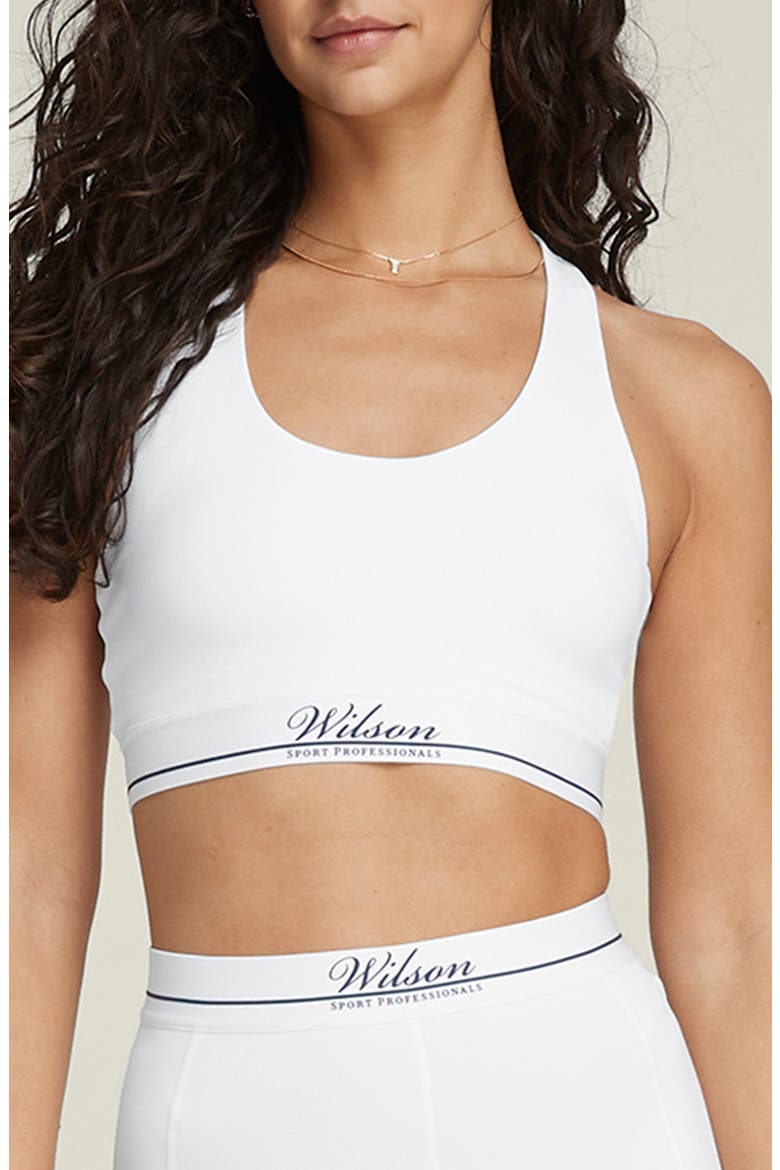 Doubles Racerback Medium Impact Sports Bra, Main, color, BRIGHT WHITE