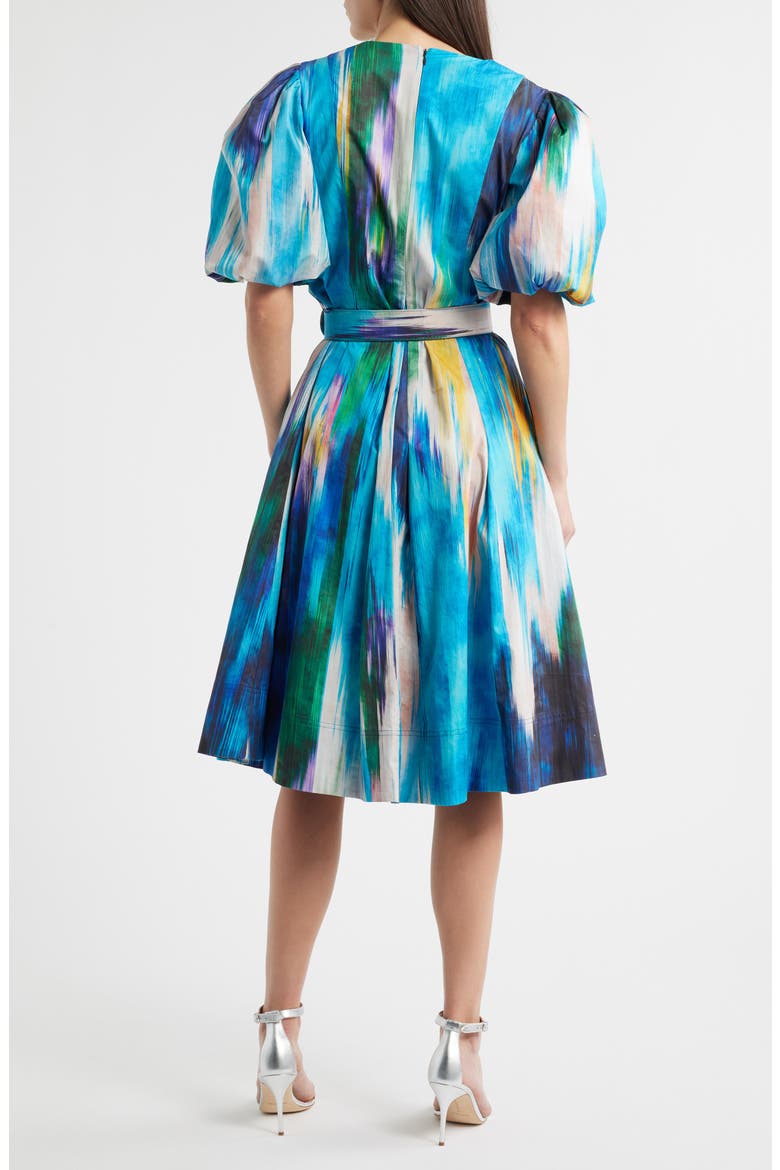 Miriam Ikat Print Belted Cotton Dress, Alternate, color, WATER CANVAS PRINT