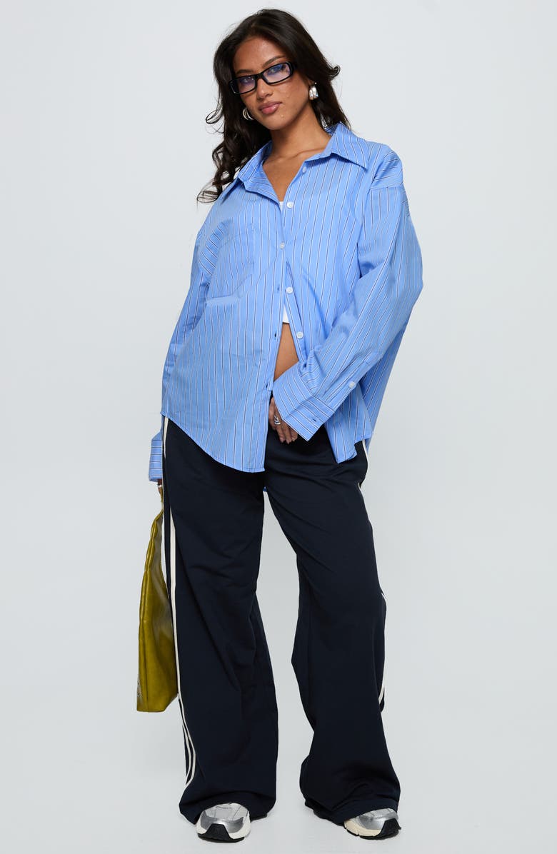 Princess Polly Kodhi Oversize Pinstripe Cotton Blend Button-Up Shirt, Alternate, color, Blue Stripe