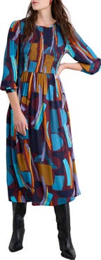 Seasalt Cornwall Meadowsweet Geo Print Smocked Midi Dress