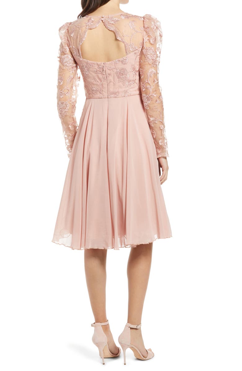 Chi Chi London Dorothee Long Sleeve Embroidered Fit & Flare Midi Dress, Alternate, color, 