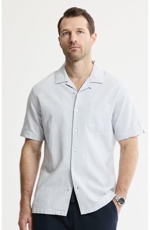 Linen Blend Short Sleeve Camp Shirt