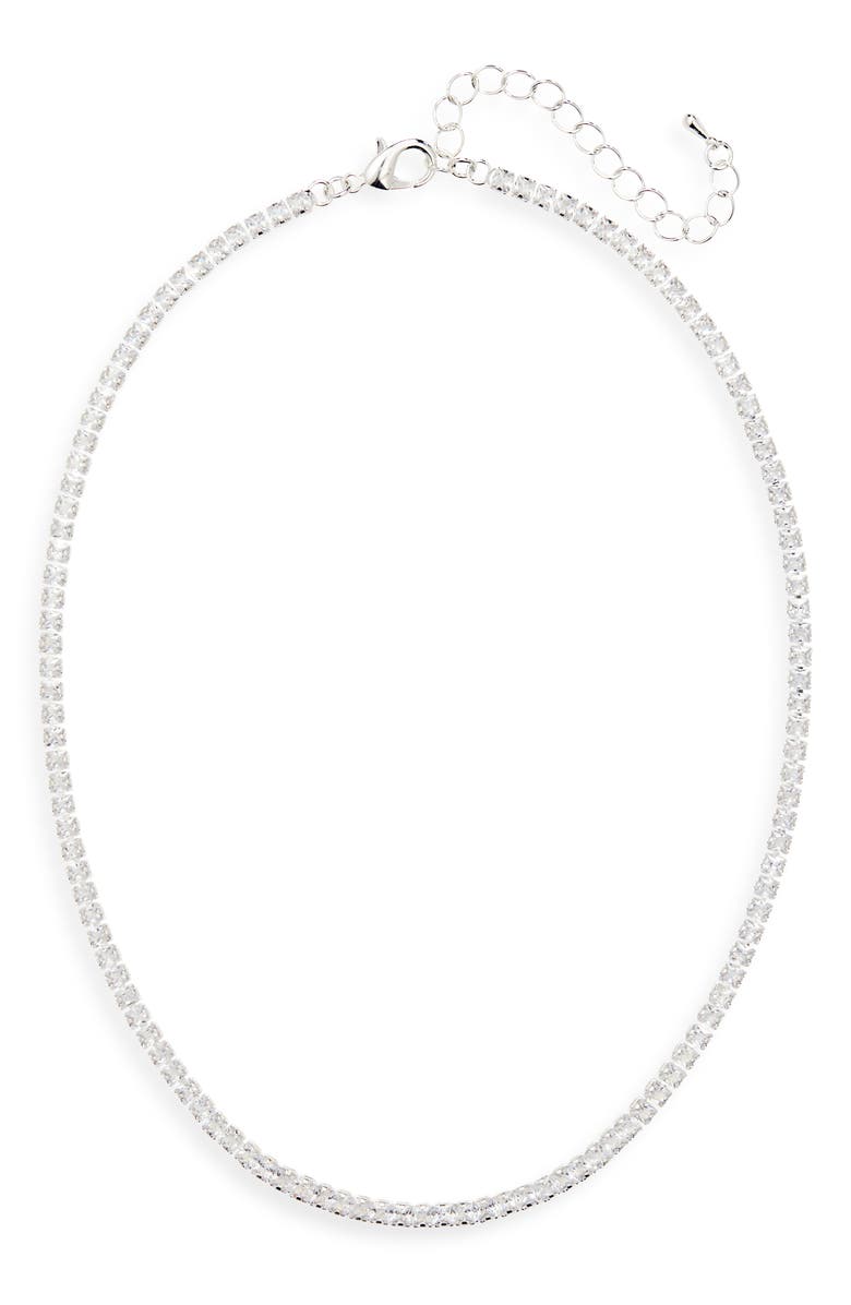 Tasha Cubic Zirconia Tennis Necklace, Main, color, Silver/Cz