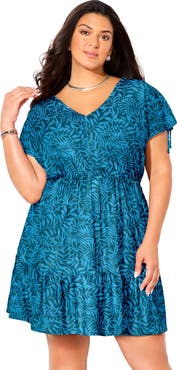 Swimsuits for All Pack & Go Wrinkle Resistant V Neck Short Sleeve Cover Up Dress