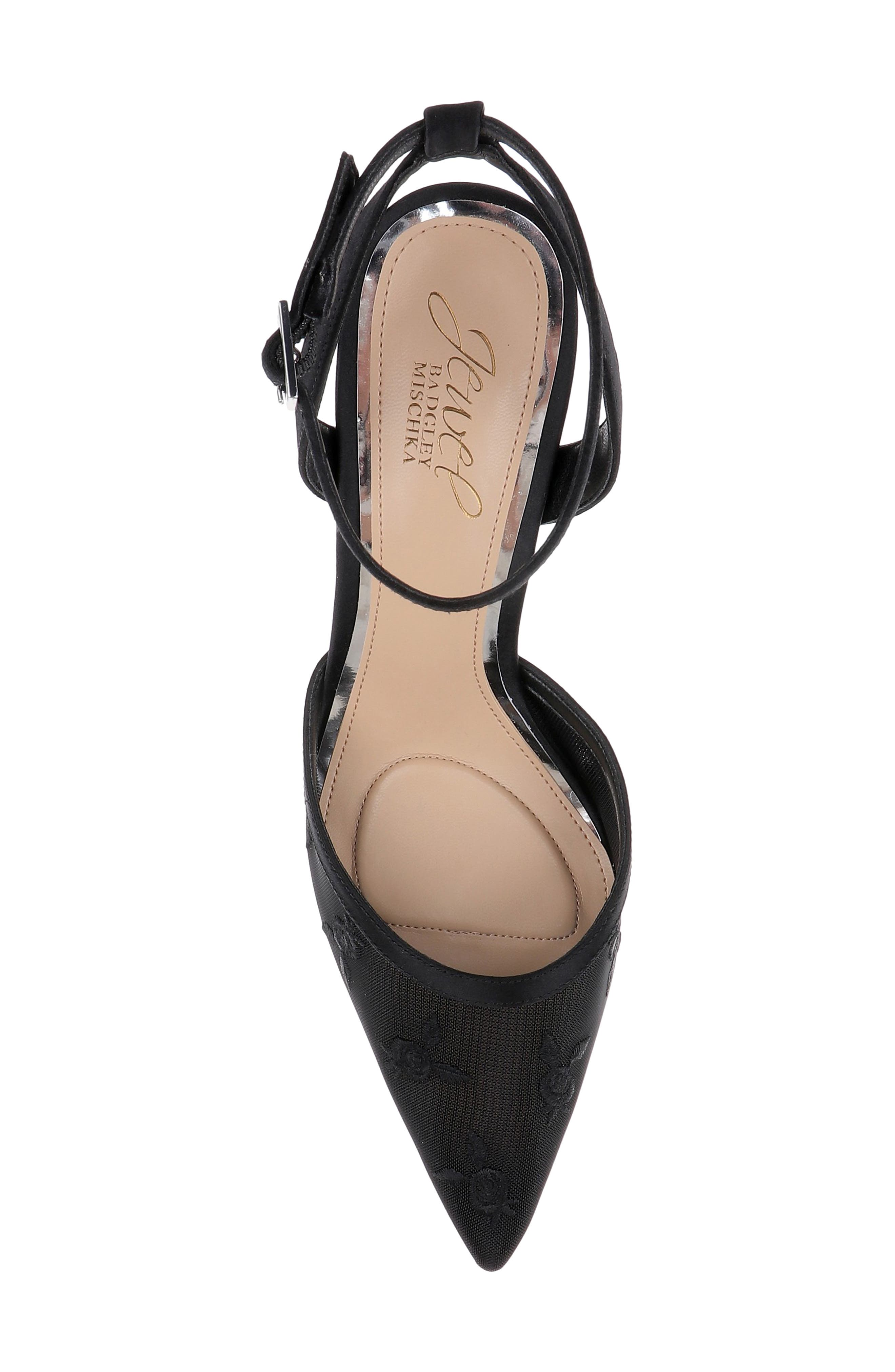 Jewel Badgley Mischka Zaida Ankle Strap Pointed Toe Pump, Alternate, color, Black Satin