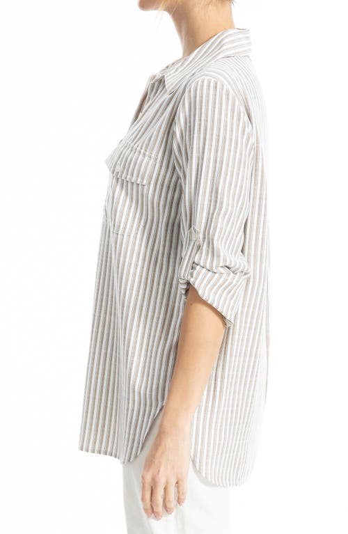 Max Studio Stripe Roll Tab Button-up Utility Shirt