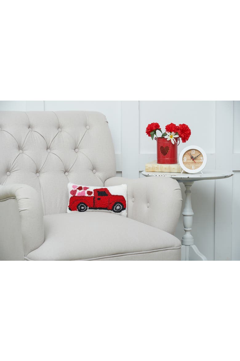 Hearts Truck Mini Hooked Valentine's Day Accent Pillow 6" x 12", Alternate, color, Red
