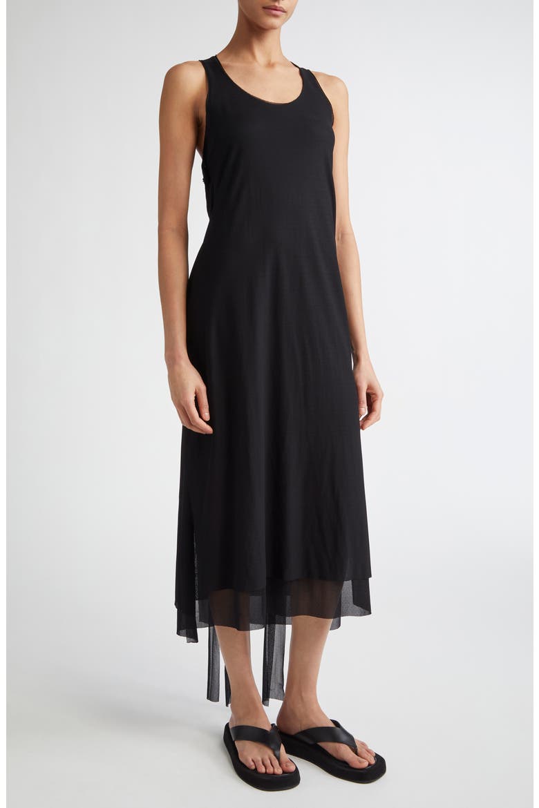 Tiered Sheer Tank Dress, Alternate, color, BLACK