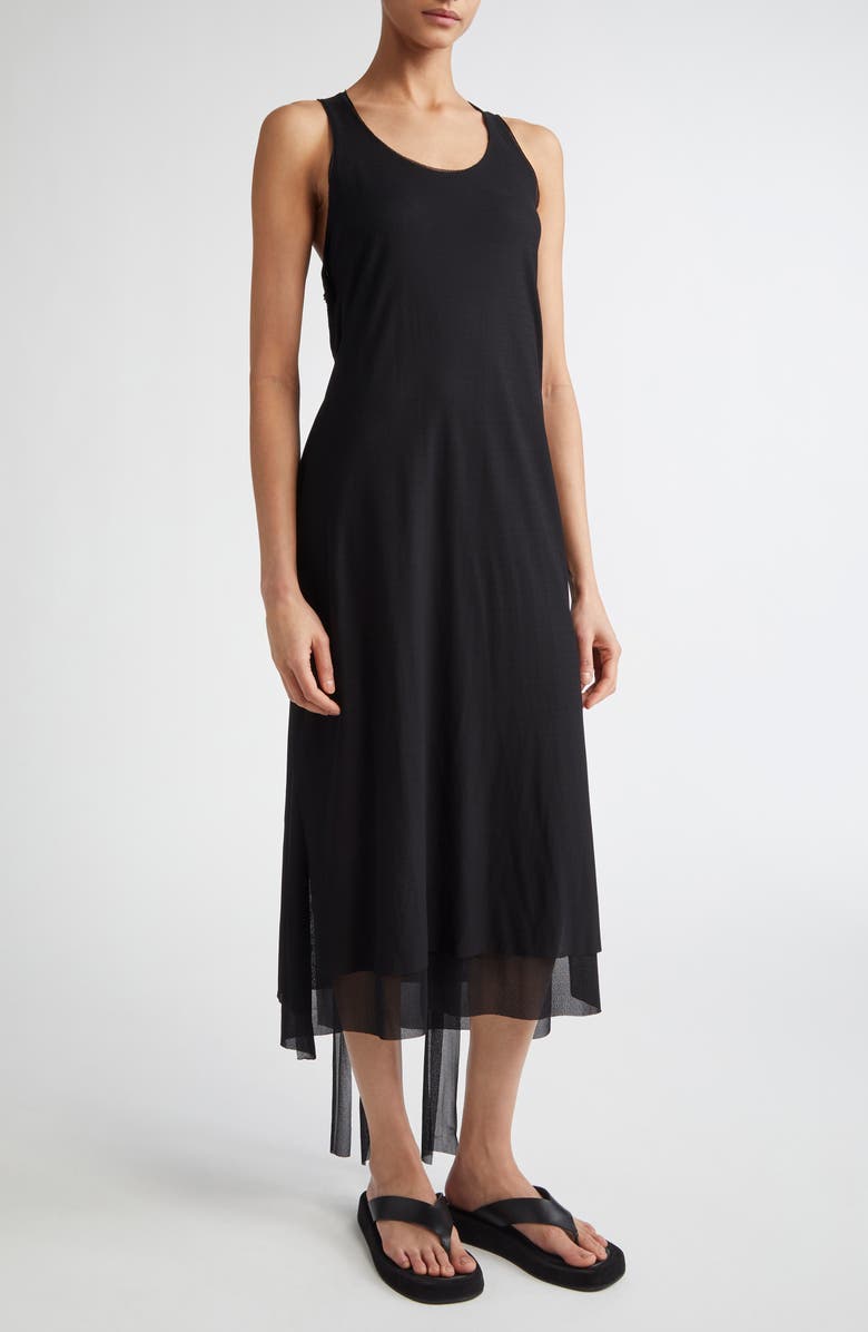 SETCHU Tiered Sheer Tank Dress, Alternate, color, Black