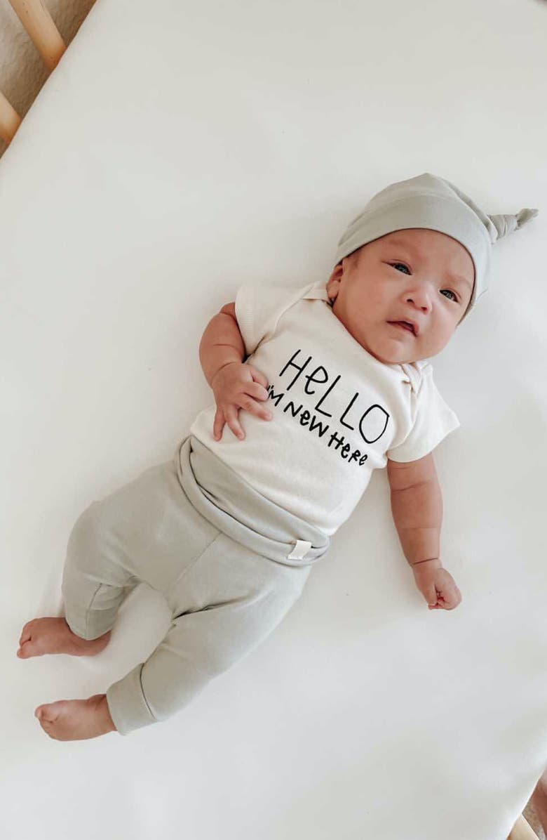 Tenth & Pine Hello, I'm New Here Bodysuit, Pants & Hat Set, Alternate, color,