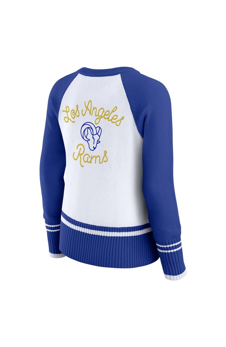 WEAR by Erin Andrews Women's WEAR by Erin Andrews White/Royal Los Angeles Rams Colorblock Raglan Sweater, Alternate, color, White