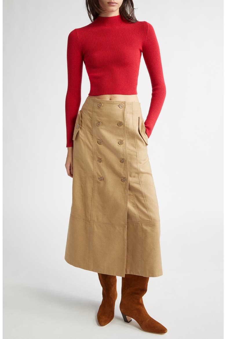 Double Breasted Button Front Skirt, Alternate, color, BROWN