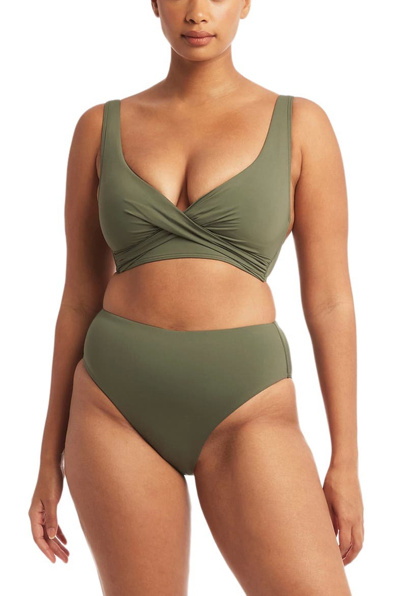 Cross Front Multifit Bikini Top, Alternate, color, KHAKI