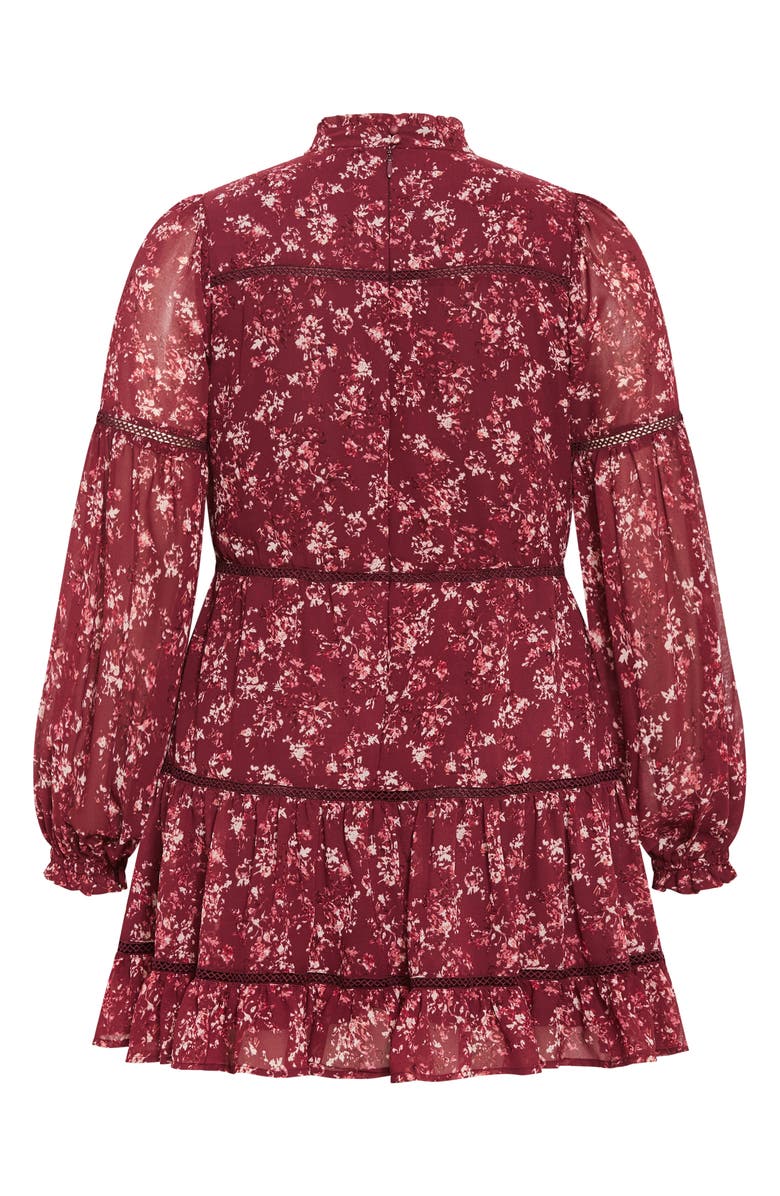 City Chic Elise Floral Long Sleeve Tiered Minidress, Alternate, color, Adorn Floral