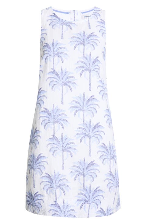 Palm Banks Sleeveless Linen Shift Minidress