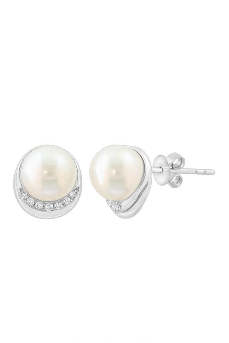 14K White Gold Freshwater Pearl & Diamond Stud Earrings, Alternate, color, WHITE