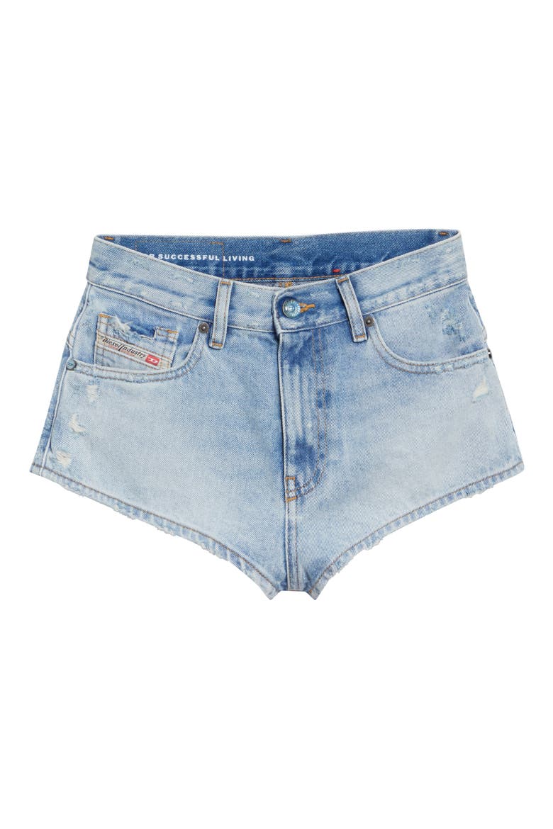 De-Lunar Frayed Hem Denim Shorts, Alternate, color, DENIM