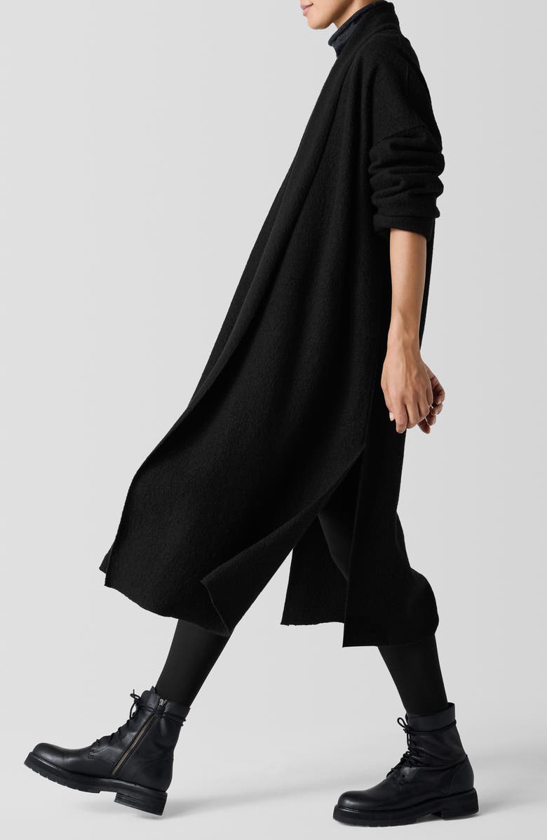 Eileen Fisher High Collar Wool Felted Coat, Alternate, color, Black