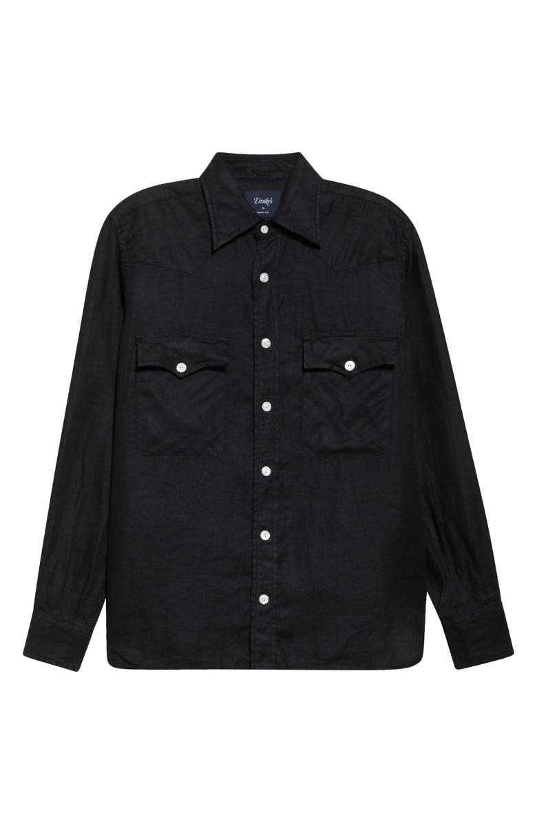 Drake's Linen Twill Western Shirt, Alternate, color, 100 Black