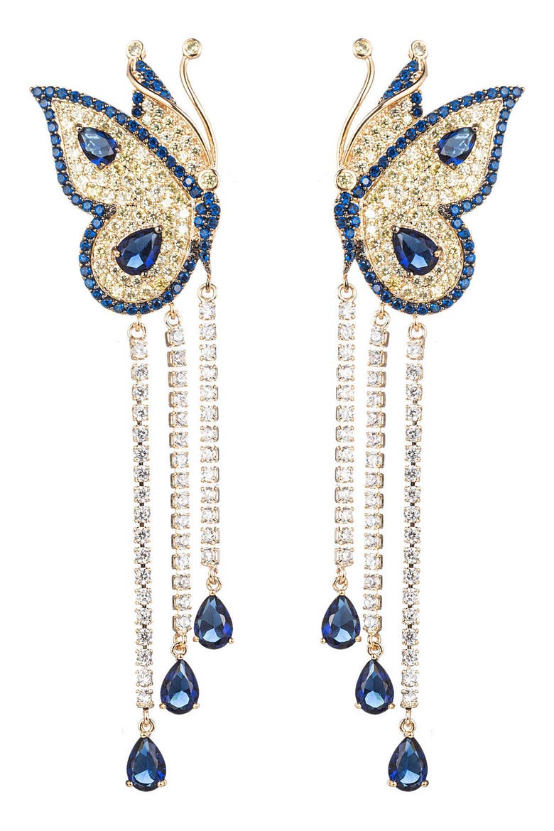 The Luxe Collection Vanessa Butterfly Blue Cubic Zirconia Earrings, Main, color, GOLD