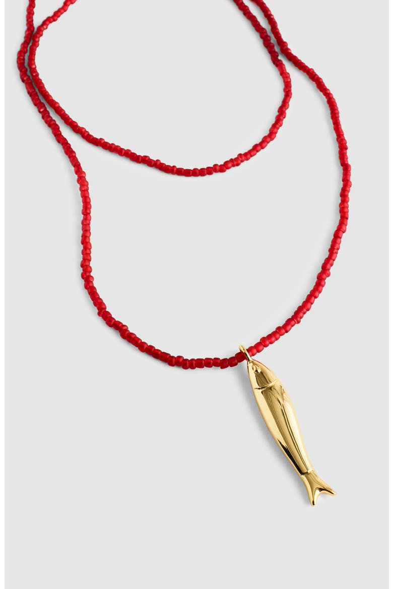 Fish Pendant Beaded Necklace, Alternate, color, ANTIQUE GOLD