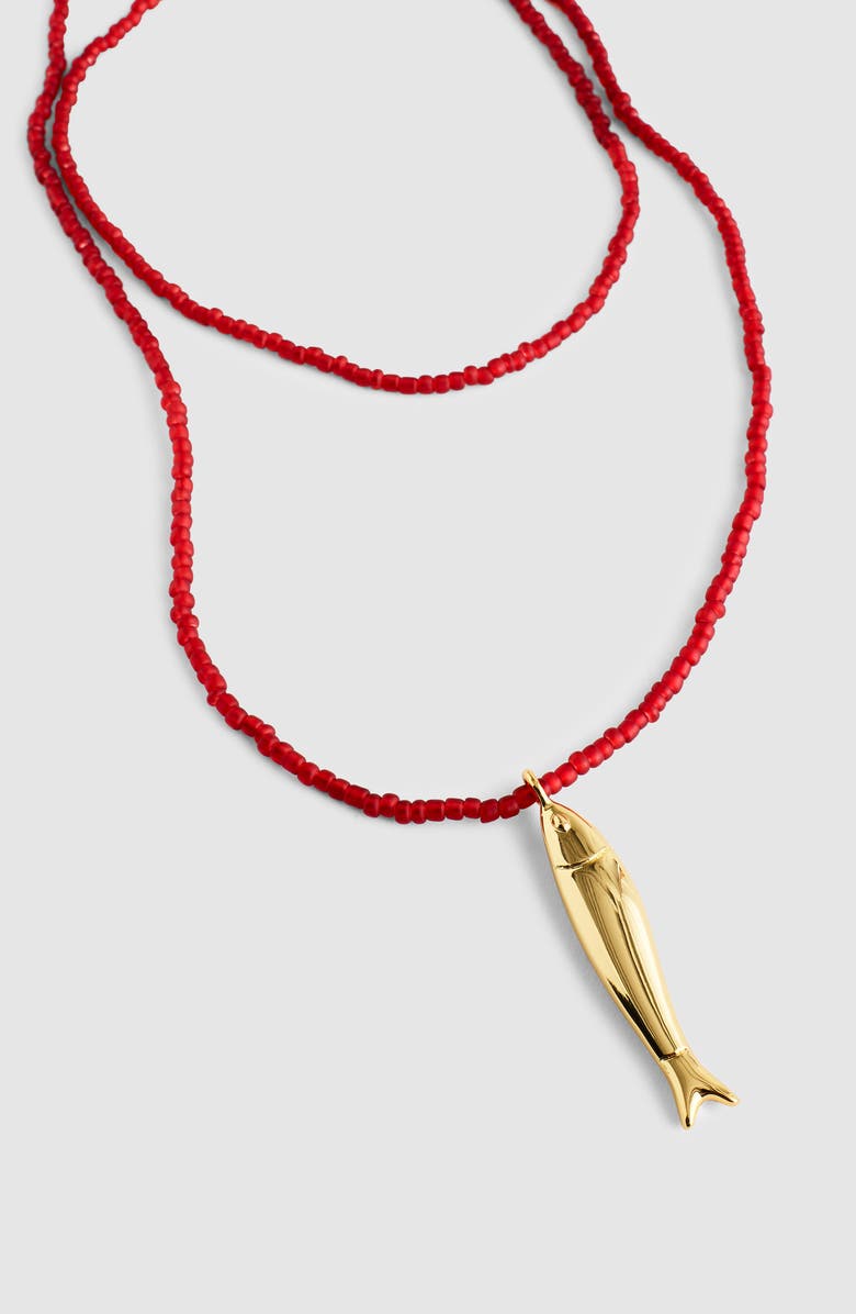 Madewell Fish Pendant Beaded Necklace, Alternate, color, Antique Gold