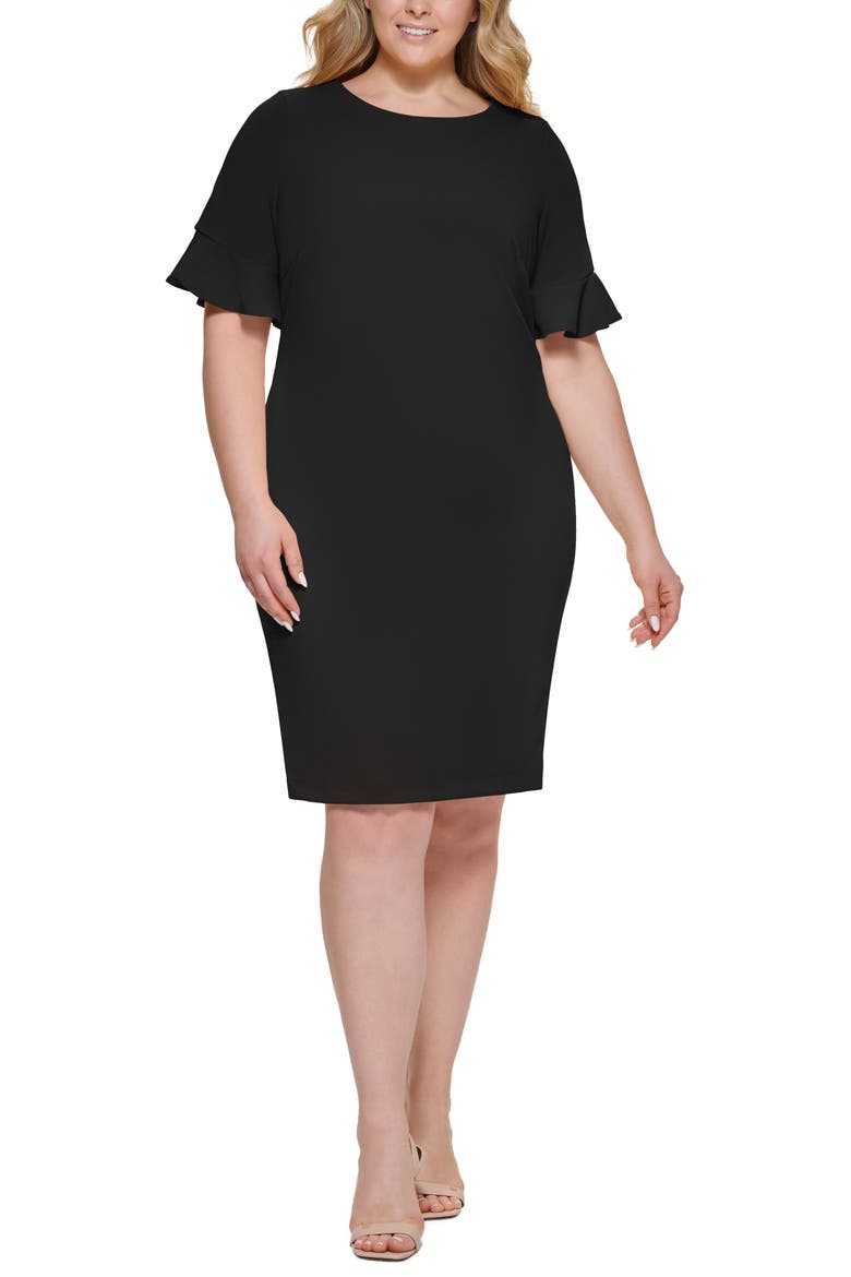 Ruffle Short Sleeve Sheath Dress, Main, color, JADEITE