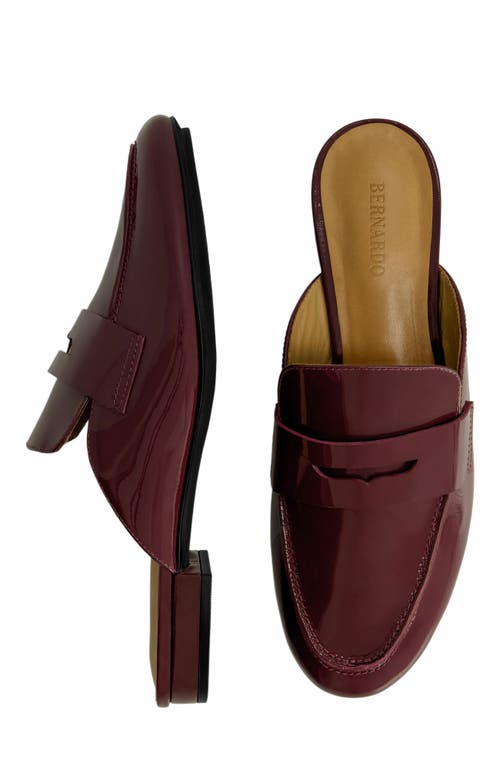 Bernardo Patent Leather Penny Loafer Mules In Burgundy