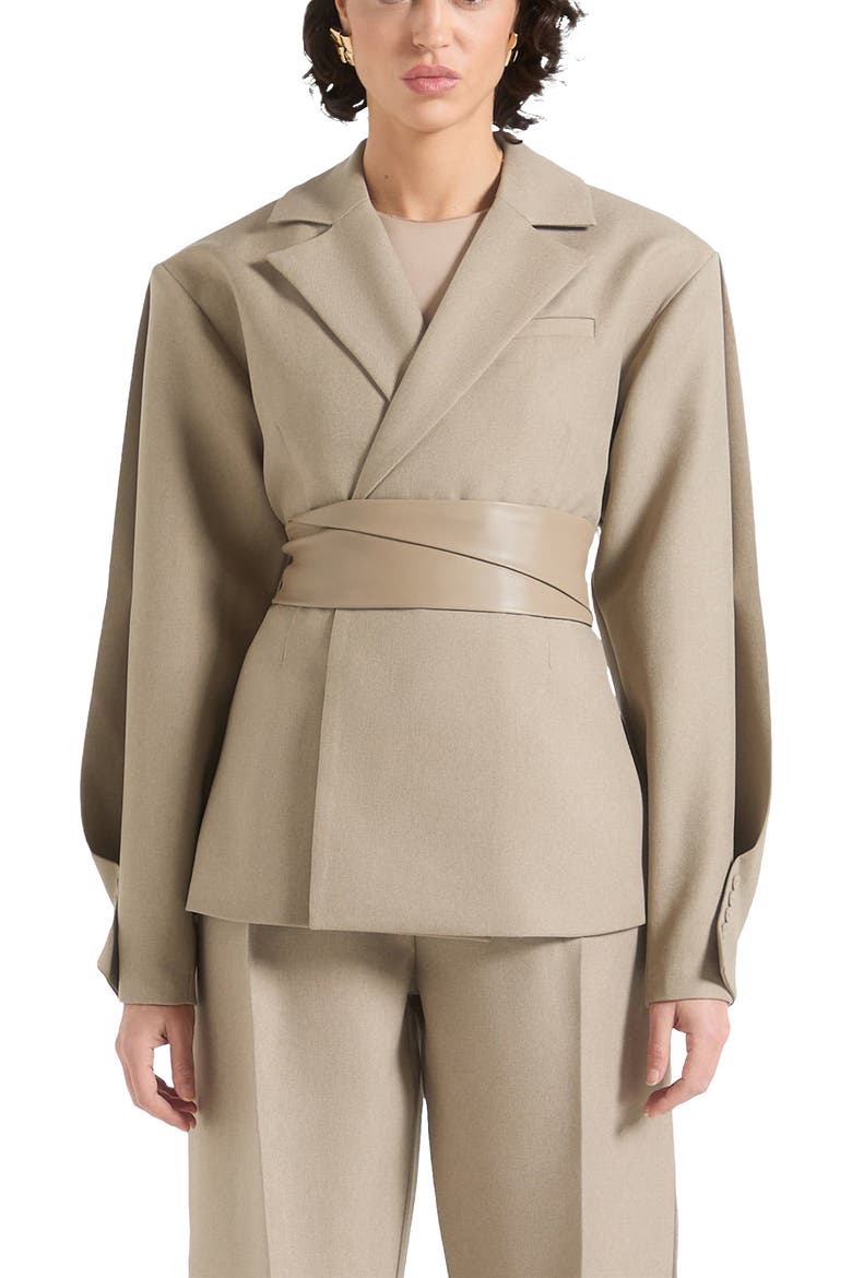 Marie Twist Sleeve Tailored Blazer with Belt, Main, color, Taupe