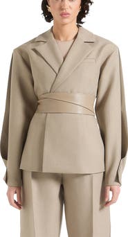 Manière De Voir Marie Twist Sleeve Tailored Blazer with Belt