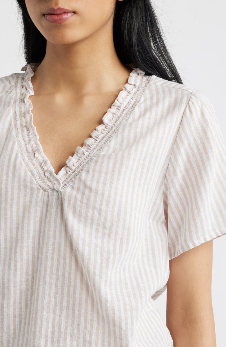 beachlunchlounge Bree Ruffle Linen & Cotton Top, Alternate, color, Khaki Sand