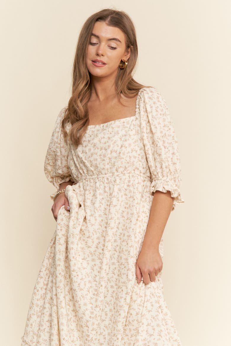 Floral Print Square Neckline Maxi Dress, Alternate, color, Beige